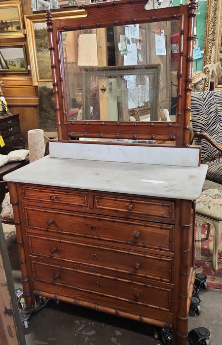 FAUX BAMBOO MARBLE TOP DRESSER