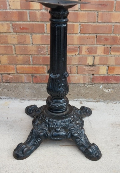 RECTANGULAR THICK WHITE MARBLE TOP ORNATE FOUR FOOTED CAST IRON  PUB TABLE