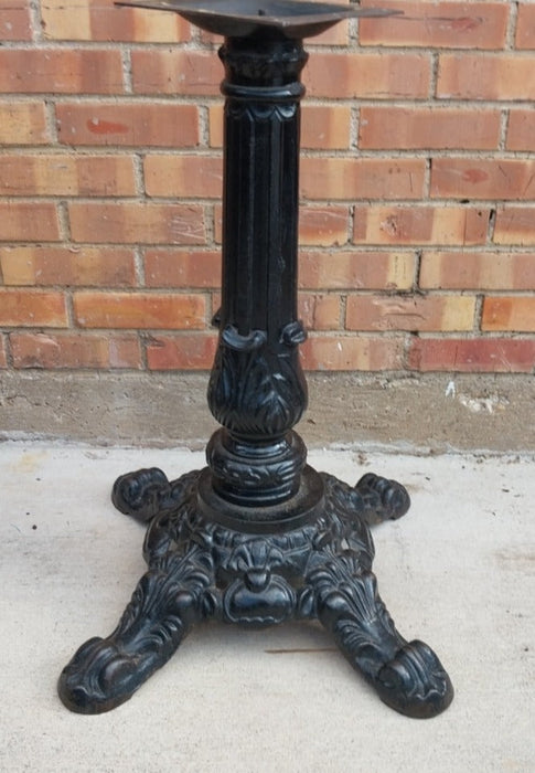 THICK ROUND WHITE MARBLE TOP ORNATE FOUR FOOTED CAST IRON  PUB TABLE