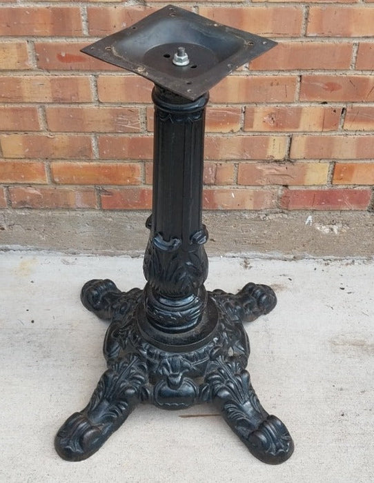 THICK ROUND WHITE MARBLE TOP ORNATE FOUR FOOTED CAST IRON  PUB TABLE