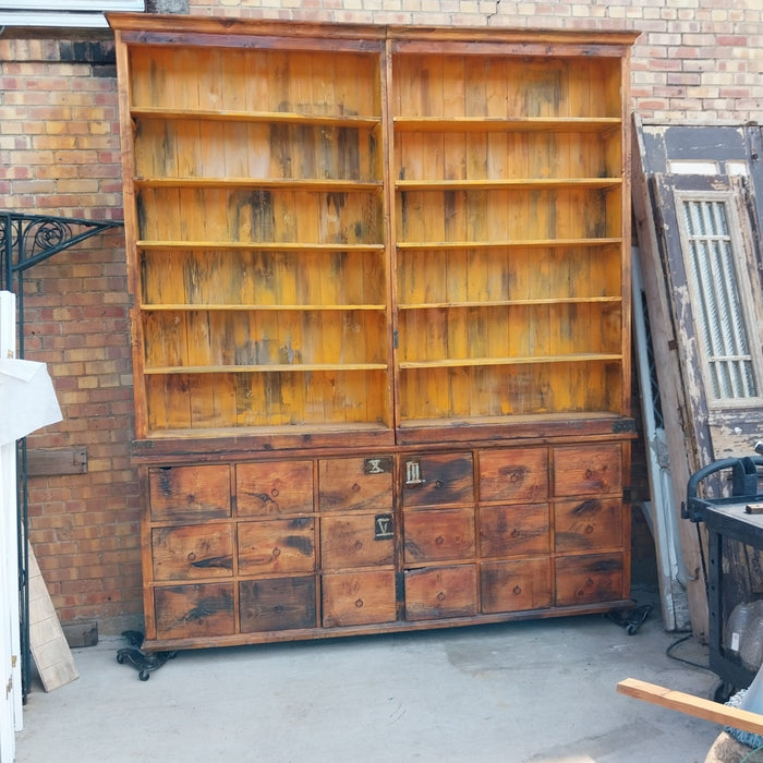HUGE OPEN FRONT PINE STORE CABINET APOTHECARY CABINET