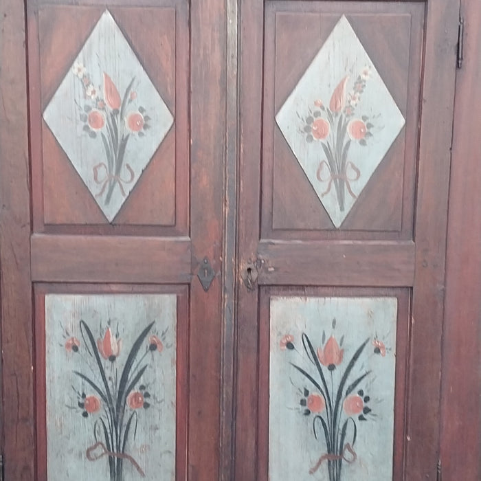 LARGE SWEDISH BROWN 2 DOOR CUPBOARD WITH FLORAL