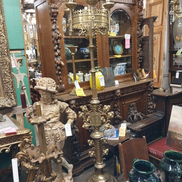 LARGE SLENDAR BRASS CHURCH CANDLEABRA WITH LIONS FEET