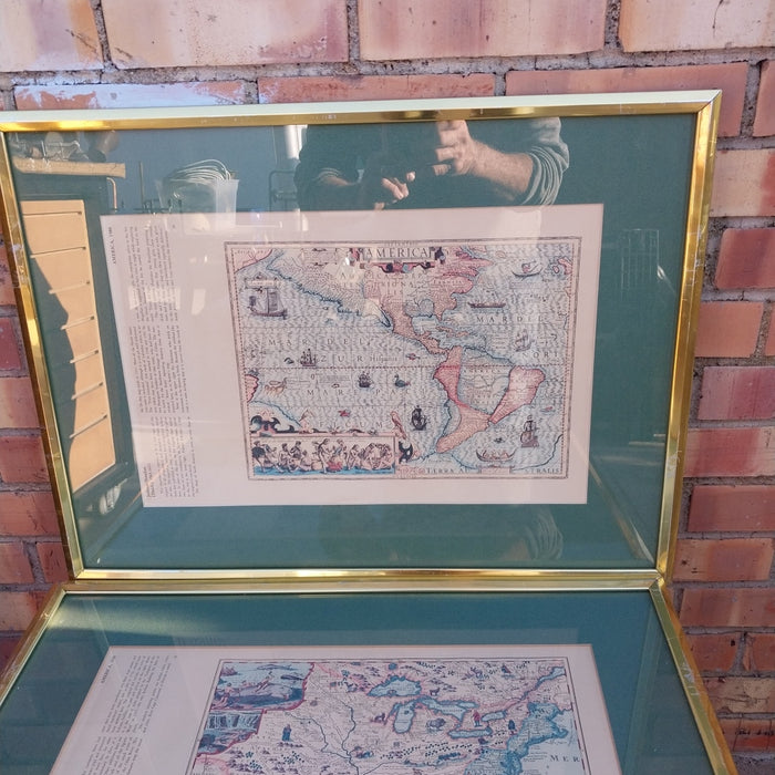 PAIR OF FRAMED MAPS FROM BOOKS