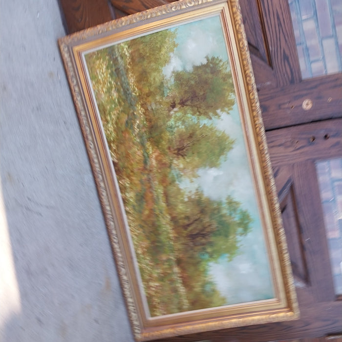 MEADOW W/TREES PAINT ON BOARD-AS FOUND