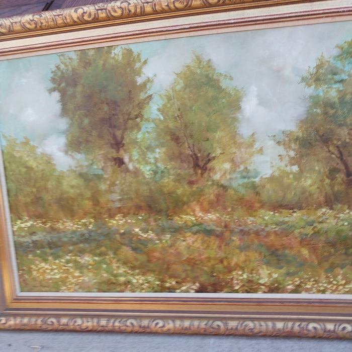 MEADOW W/TREES PAINT ON BOARD-AS FOUND