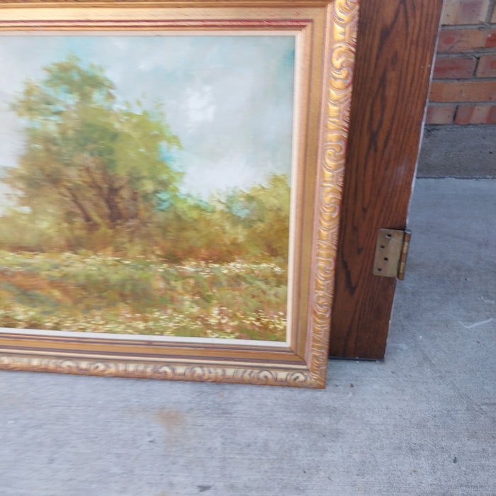 MEADOW W/TREES PAINT ON BOARD-AS FOUND