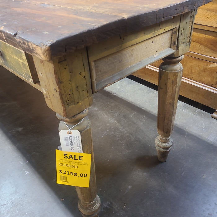 PAINTED GENERAL STORE TABLE WITH TAPERED OCTAGONAL LEGS