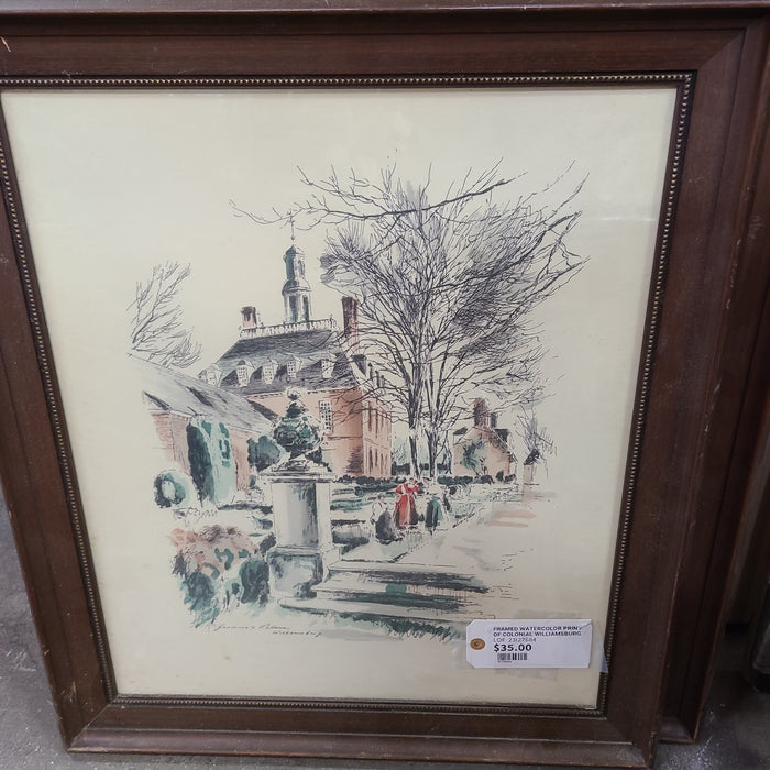 FRAMED WATERCOLOR PRINT OF COLONIAL WILLIAMSBURG