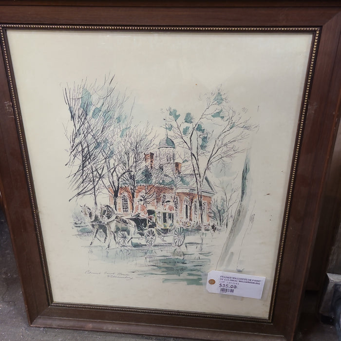 FRAMED WATERCOLOR PRINT OF COLONIAL WILLIAMSBURG