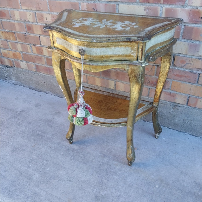 SMALL GOLD FLORENTINE SIDE TABLE WITH DRAWER