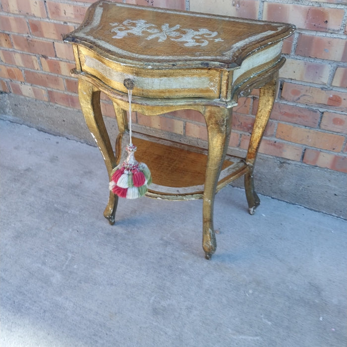 SMALL GOLD FLORENTINE SIDE TABLE WITH DRAWER