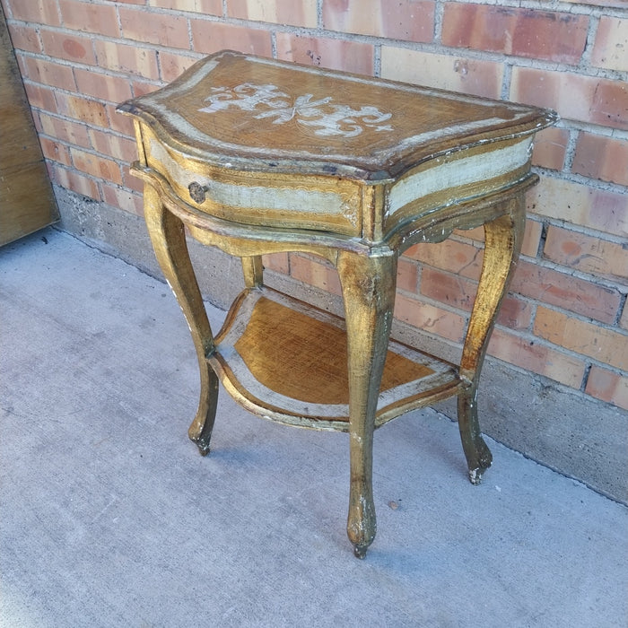 SMALL GOLD FLORENTINE SIDE TABLE WITH DRAWER