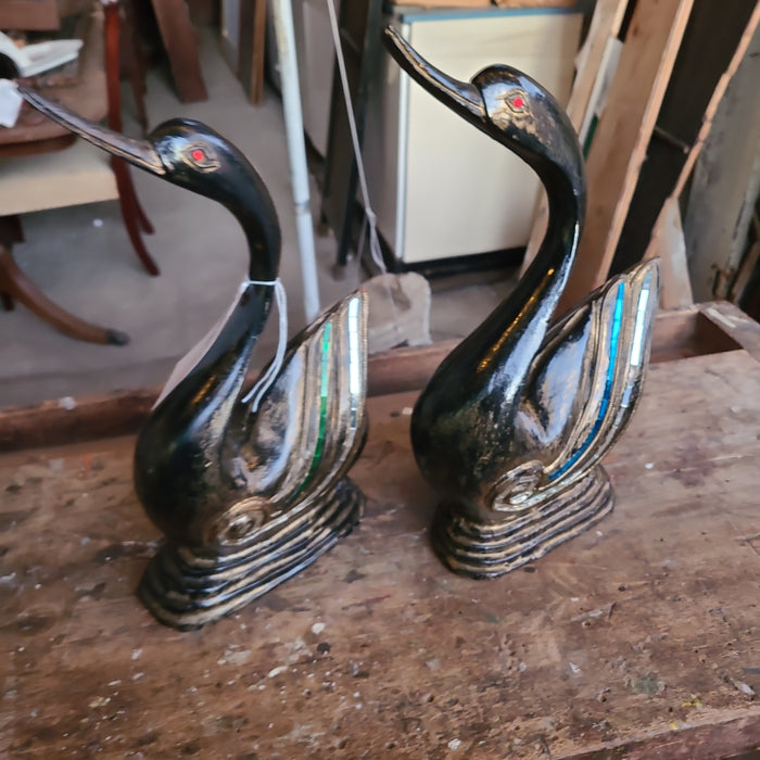 PAIR OF FLORENTINE SWANS WITH GLASS INLAY