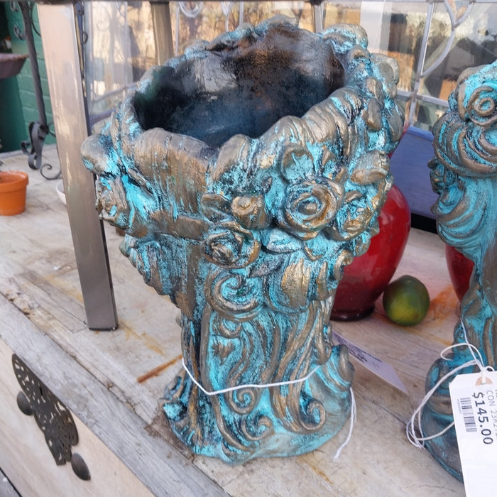 PAINTED CONCRETE LADY HEAD PLANTER