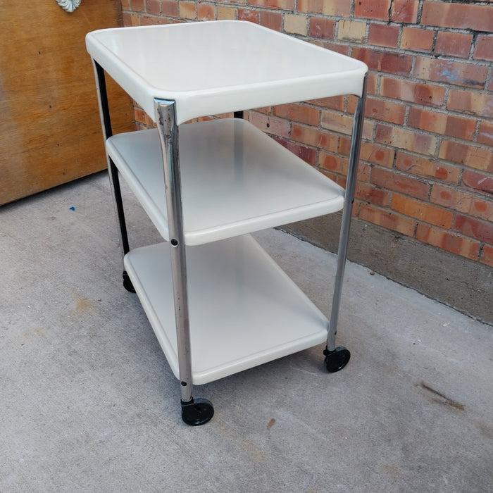 VINTAGE OFF WHITE ROLLING KITCHEN CART