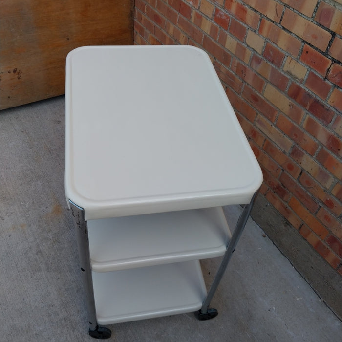 VINTAGE OFF WHITE ROLLING KITCHEN CART