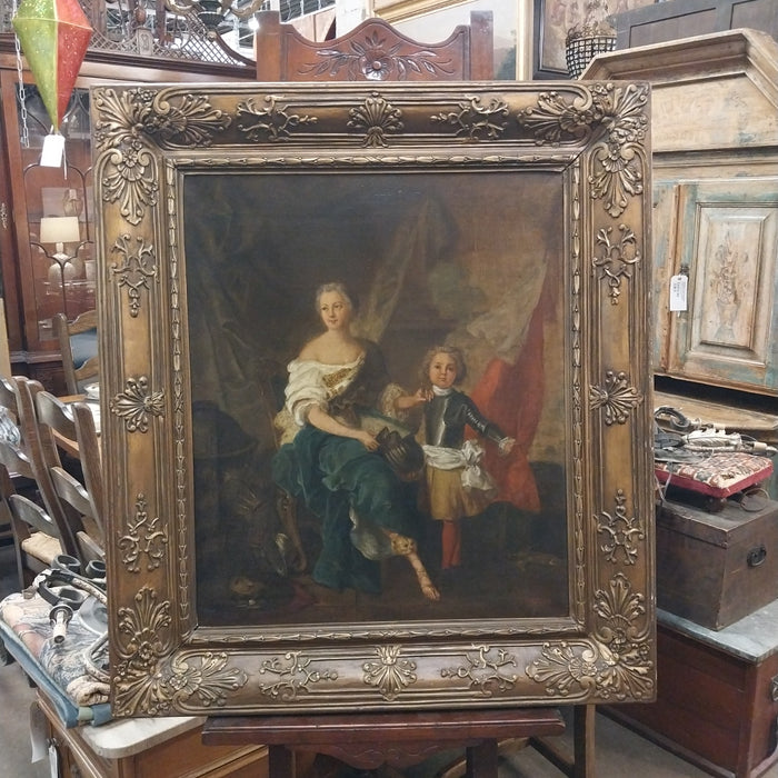 FRAMED OIL PAINTING OF MADAME M DE LAMBESC WITH HER BROTHER LOUIS DE LORRAINE COUNT OF BRIONNE