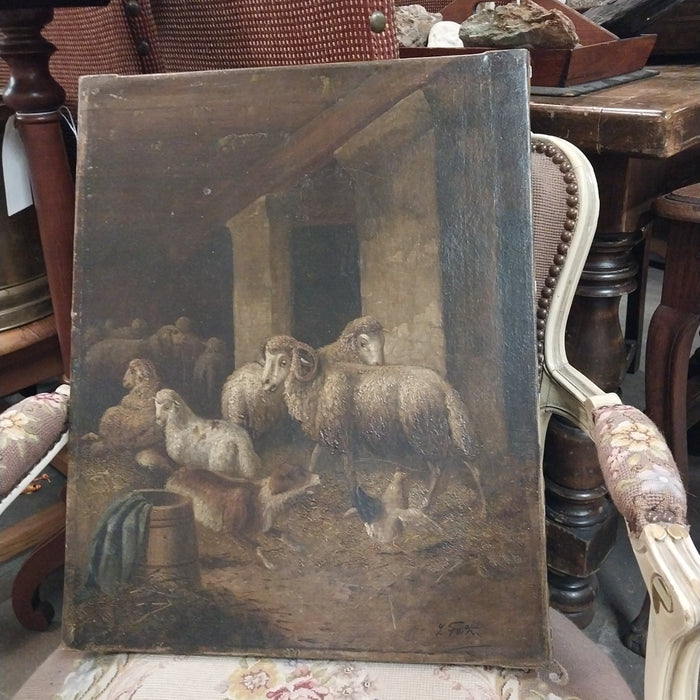 UNFRAMED OIL PAINTING OF SHEEP