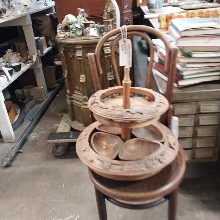 2 TIER CARVED WOOD LAZY SUSAN- AS FOUND