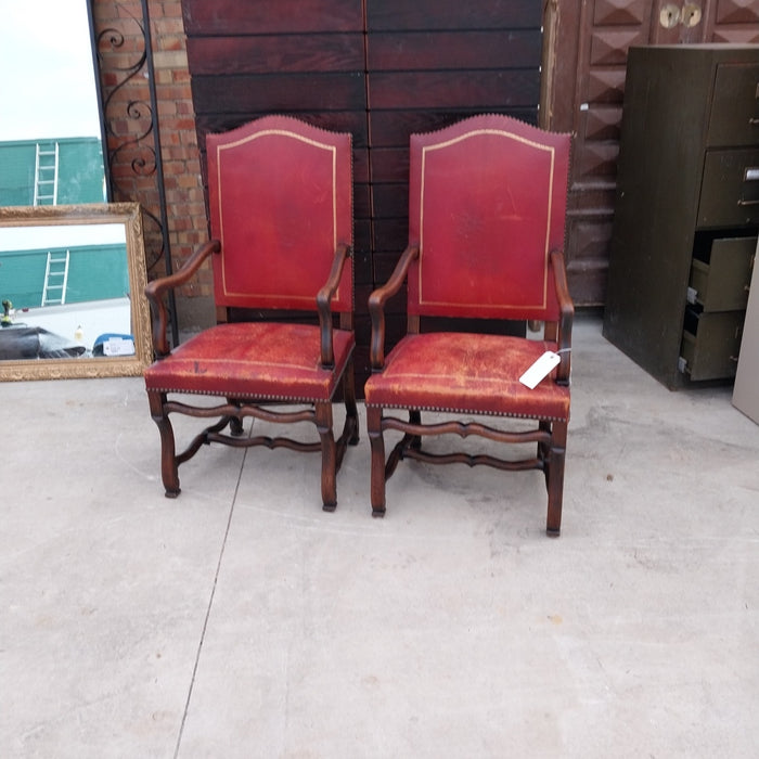 PAIR OF LEATHER MUTTON BONE ARM CHAIRS