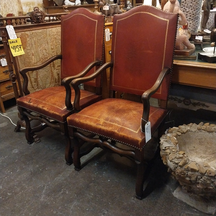 PAIR OF LEATHER MUTTON BONE ARM CHAIRS
