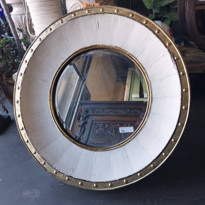 LARGE GOLD AND WHITE ROUND MIRROR