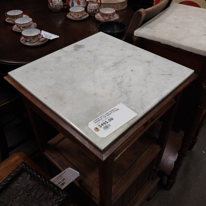 LARGE FRENCH SIMPLE STYLE MARBLE TOP NIGHT STAND
