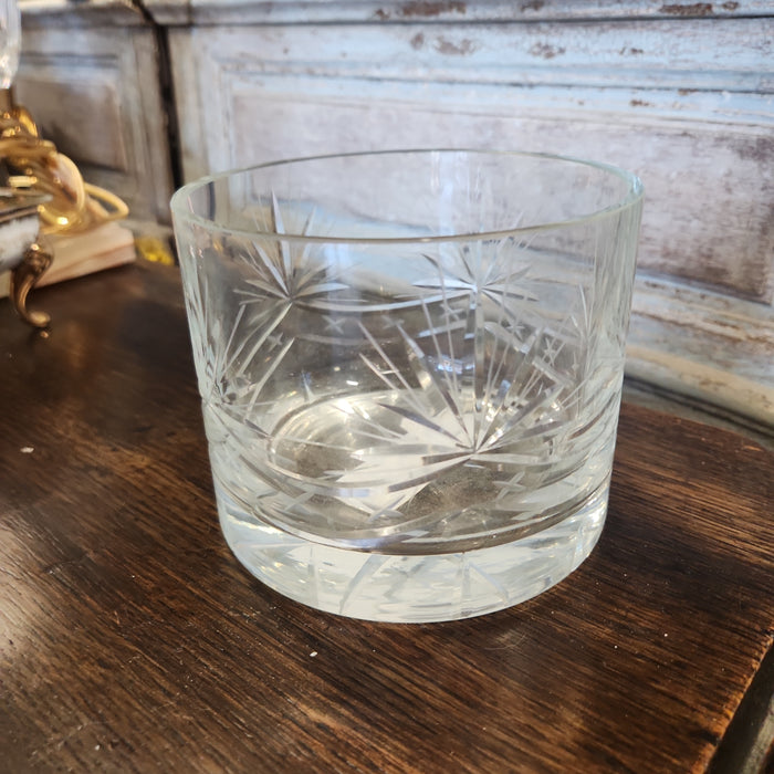 SMALL ETCHED CRYSTAL CYLINDER BOWL/VASE