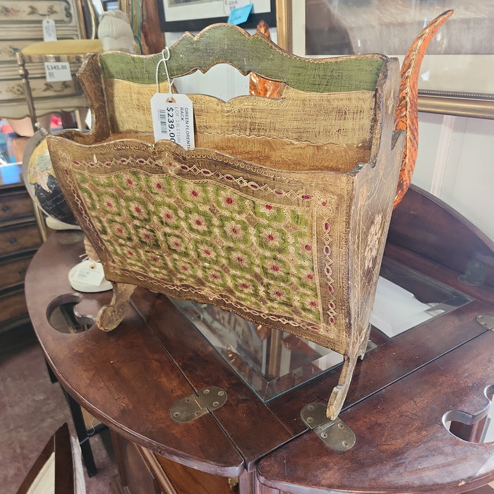 GREEN FLORENTINE MAGAZINE RACK