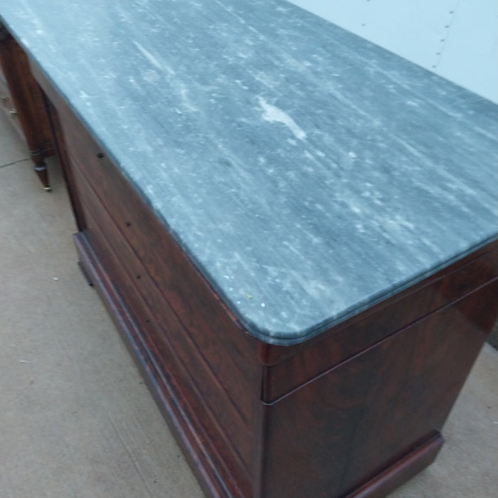 LOUIS PHILIPPE GREY MARBLE TOP CHEST WITH PULL OUT DESK