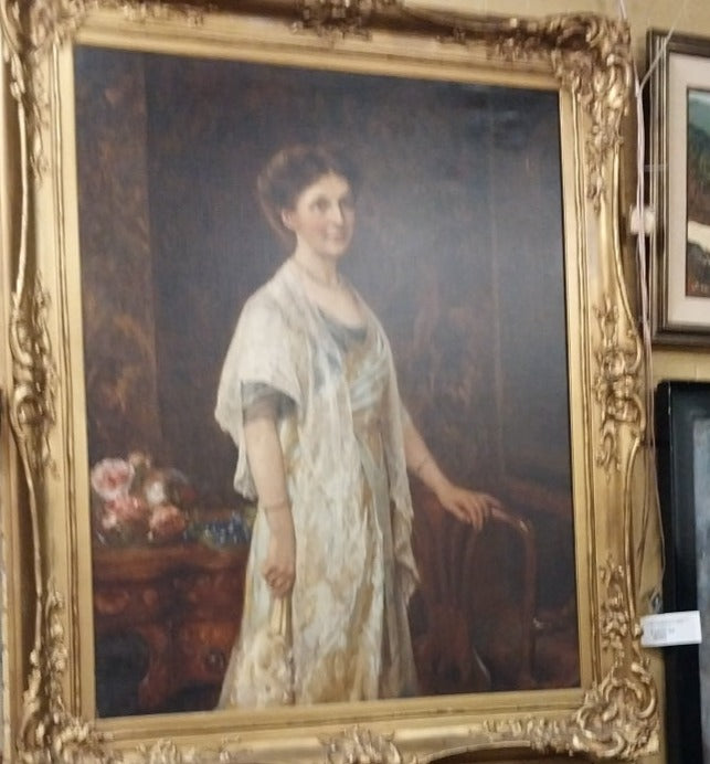 LARGE FRAMED OIL PAINTING OF A WOMAN IN A DRESS BY JOHN HNASON- WALKER