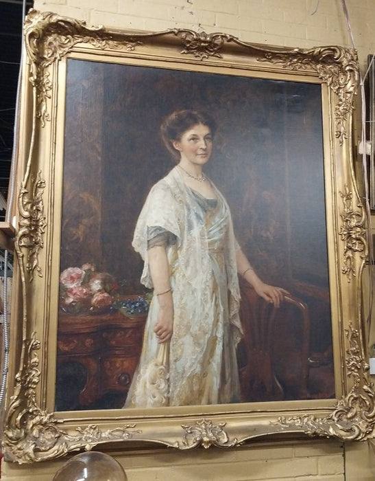 LARGE FRAMED OIL PAINTING OF A WOMAN IN A DRESS BY JOHN HNASON- WALKER