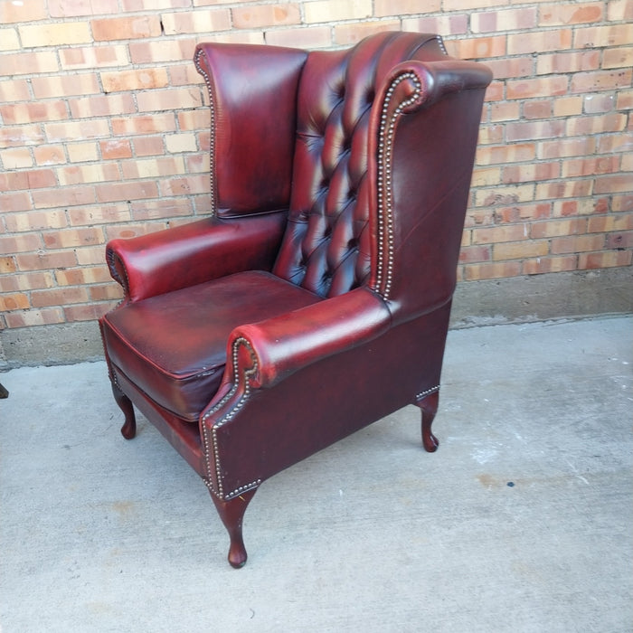 OXBLOOD LEATHER CHESTERFIELD WINGBACK CHAIR