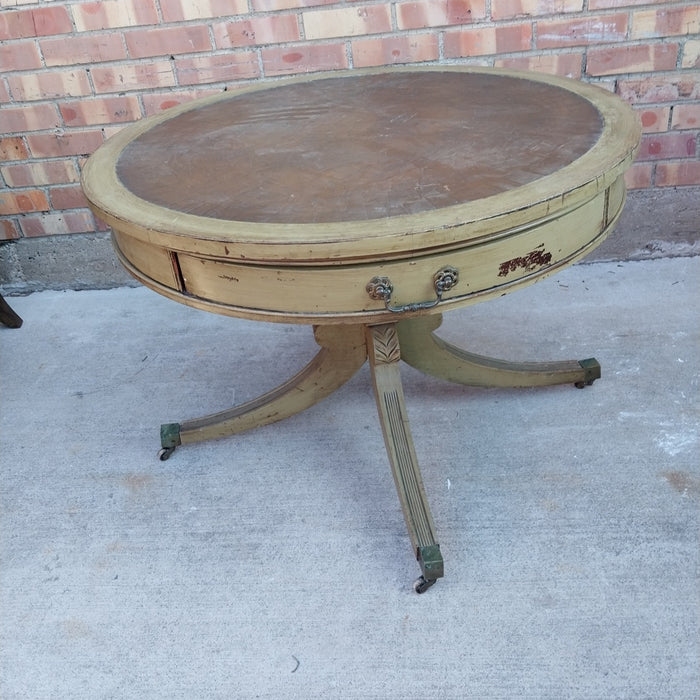 PAINTED GREEN FEDERAL STYLE DRUM TABLE