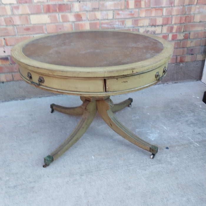 PAINTED GREEN FEDERAL STYLE DRUM TABLE