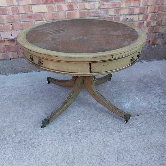 PAINTED GREEN FEDERAL STYLE DRUM TABLE