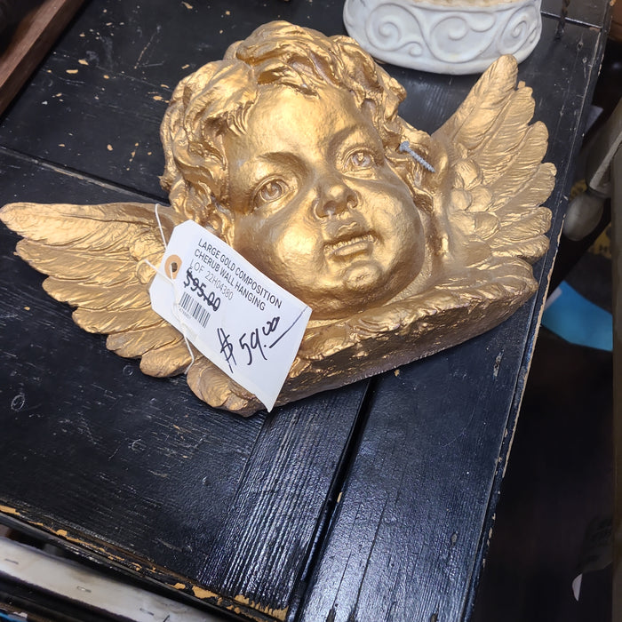 LARGE GOLD COMPOSITION CHERUB WALL HANGING
