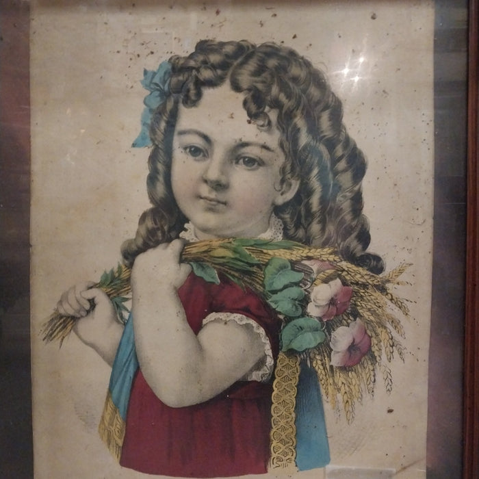 PINE FRAMED PRINT OF LITTLE DAISY AS FOUND