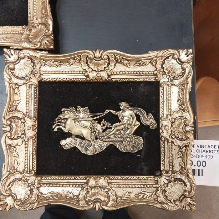 PAIR OF VINTAGE PLASTIC FLORAL CHARIOTS ON VELVET