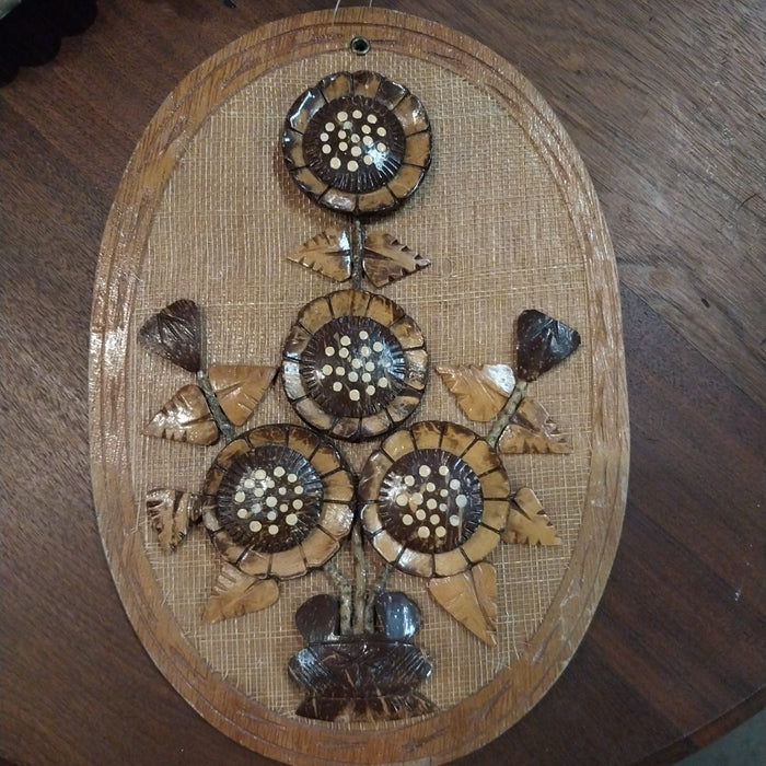 VINTAGE WOOD FLORAL PLAQUE AS FOUND
