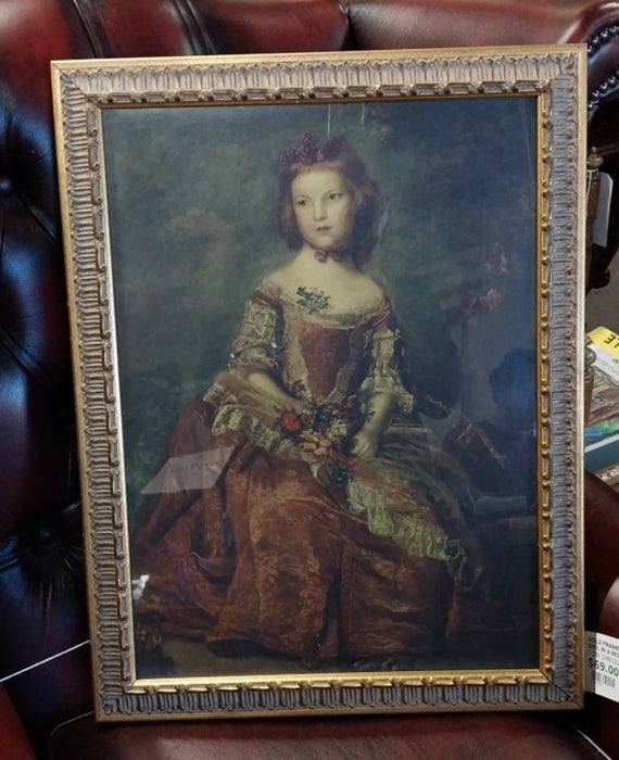 GOLD FRAME PRINT OF YOUNG GIRL IN A RED DRESS