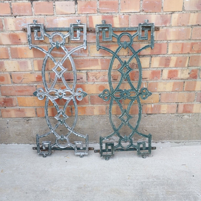 PAIR OF SMALL ORNATE GREEN I ALUMINUM PANELS