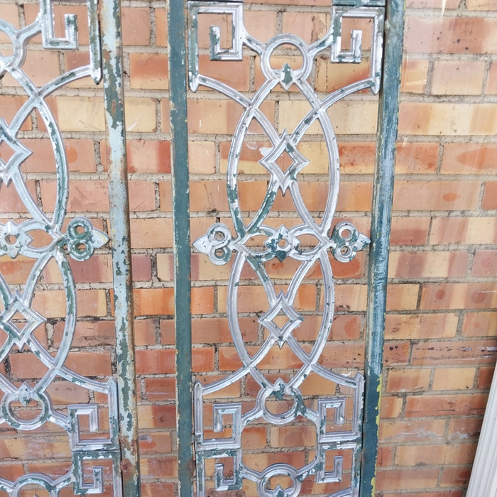 PAIR OF ORNATE GREEN IRON AND ALUMINUM PANELS