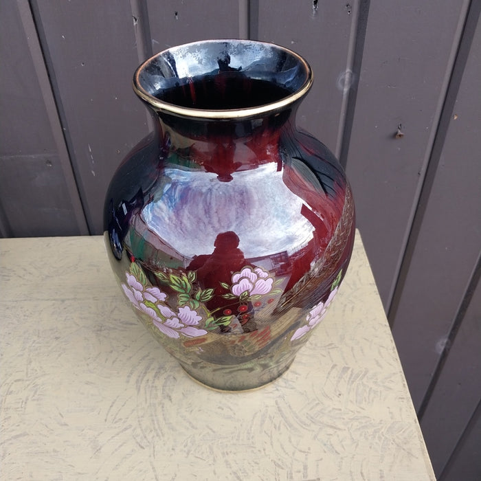 JAPANESES IRIDESCENT FLORAL VASE WITH BIRDS