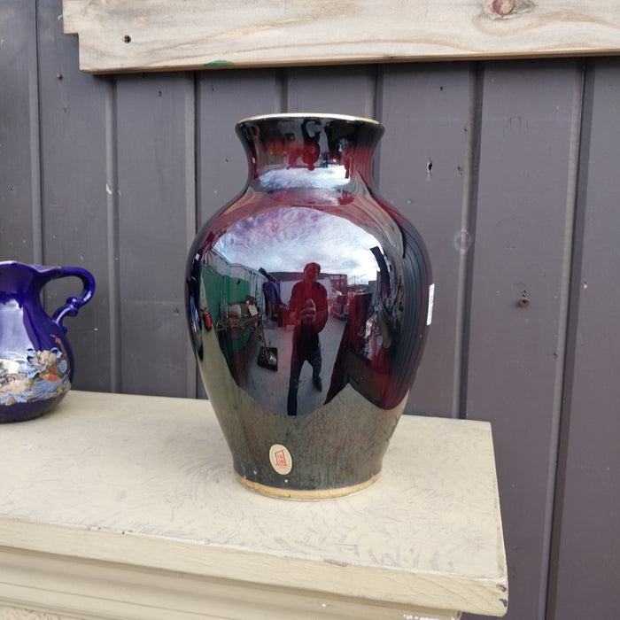 JAPANESES IRIDESCENT FLORAL VASE WITH BIRDS