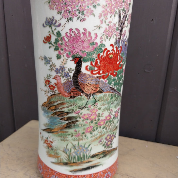 IVORY AND PEACH JAPANESE PEACCK VASE