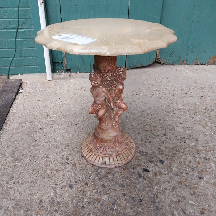 FAUX MARBLE TOP TABORET