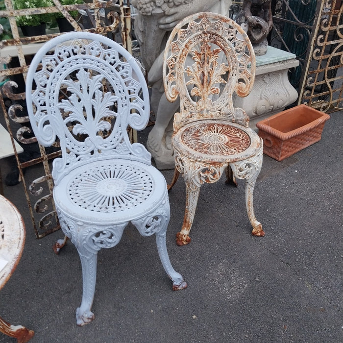 PAIR OF  IRON OVAL BACK PATIO CHAIRS