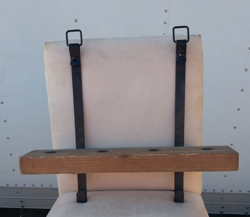 IRON STRAP AND WOOD WINE RACK